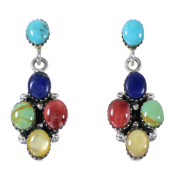 Genuine Sterling Silver Multicolor Southwest Post Dangle Earrings AX94897